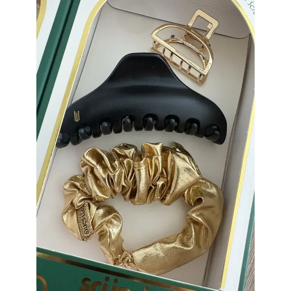 scünci by Conair Wicked Claw Hair Clips + Scrunchie Set Black/Gold 3.5in Bundle